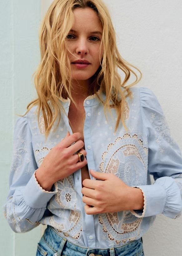 安心の関税込】セザンヌ 美しい 刺繍レース コットン ブラウス (SEZANE