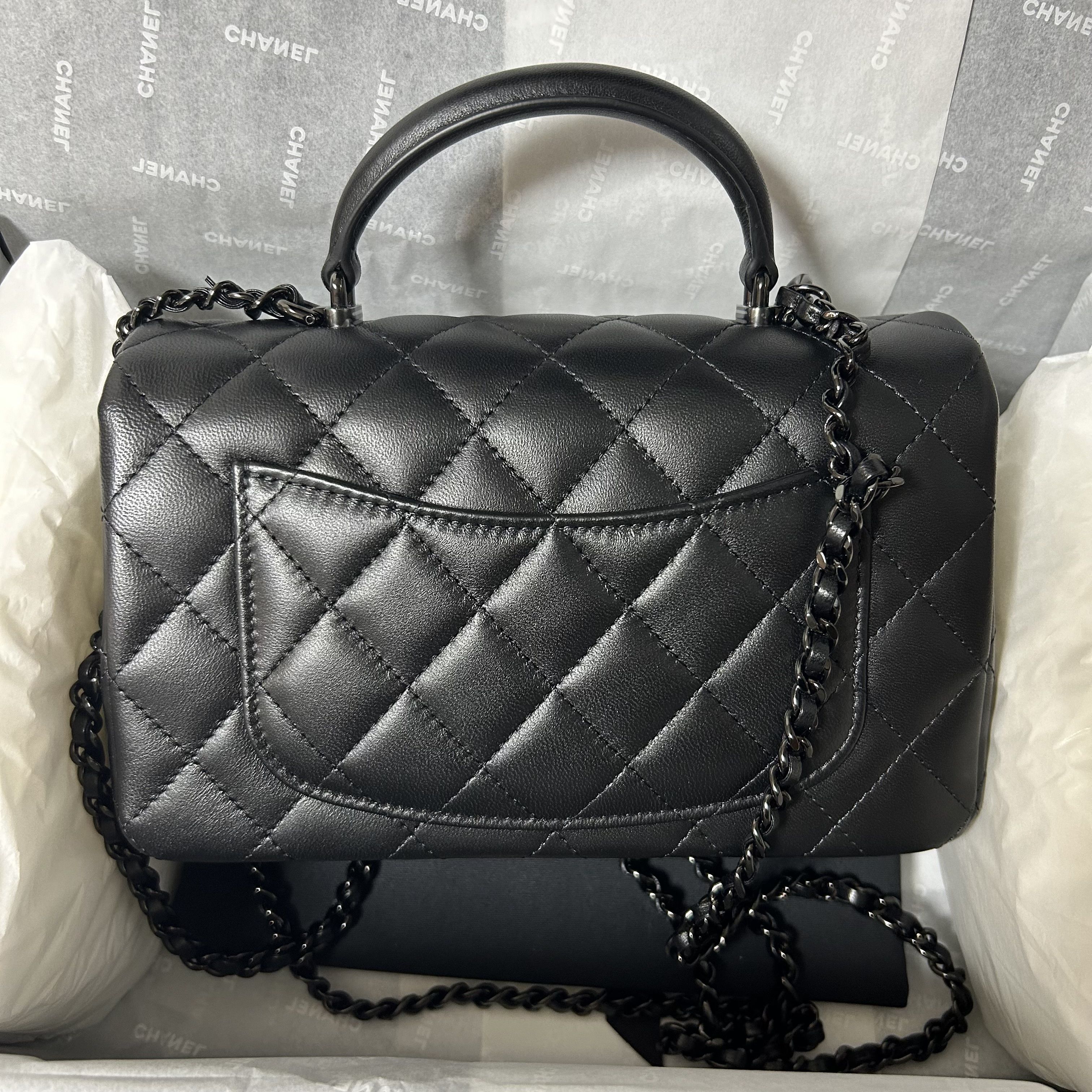 CHANEL】ミニ フラップ バッグ トップハンドル SO BLACK (CHANEL