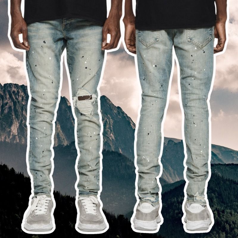 PURPLE BRAND】全体ペイント＆膝のダメージ♪P002 ジーンズ (PURPLE