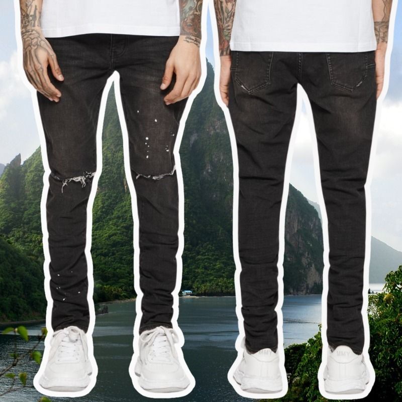 PURPLE BRAND】P001 ローライズ ダメージ スキニージーンズ (PURPLE