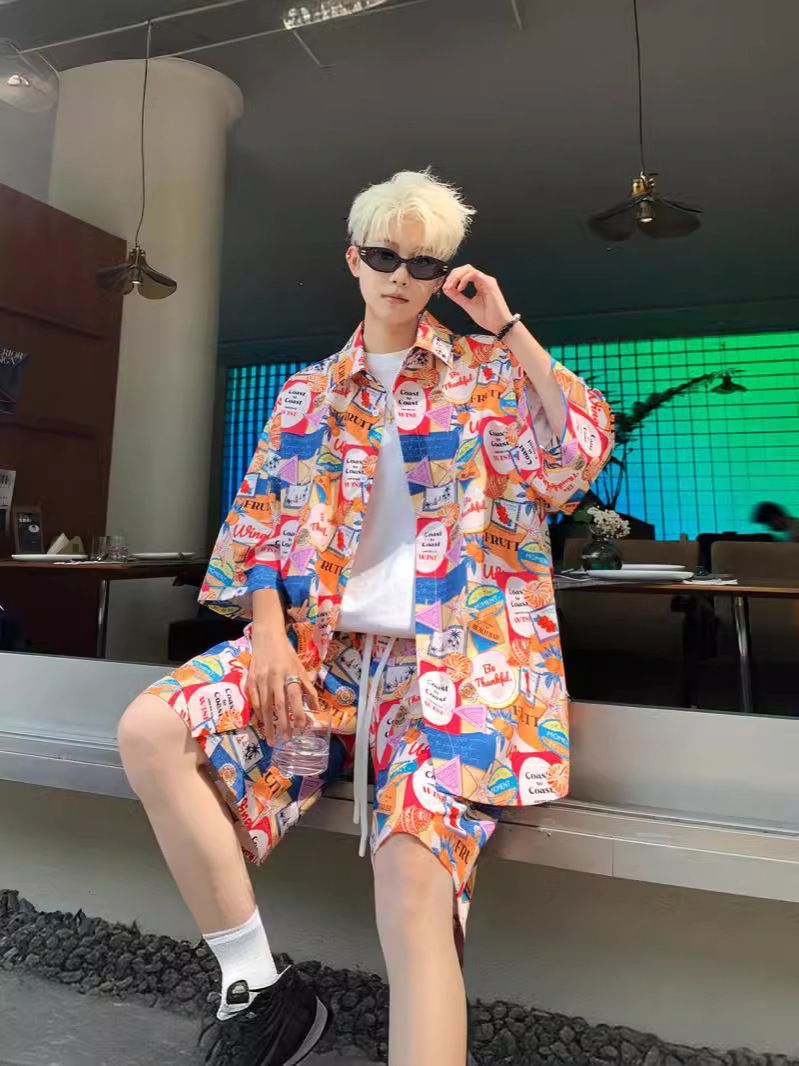 メンズ 上下セットアップ 柄 プリント 半袖 M～5XL B3852