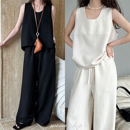 セットアップ ノースリーブ ワイド ロングパンツ きれいめ 春 夏