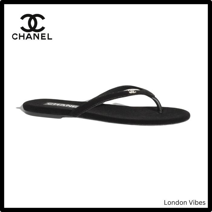 シンプルでお洒落☆ CHANEL ベロア ビーチサンダル キラキラロゴ
