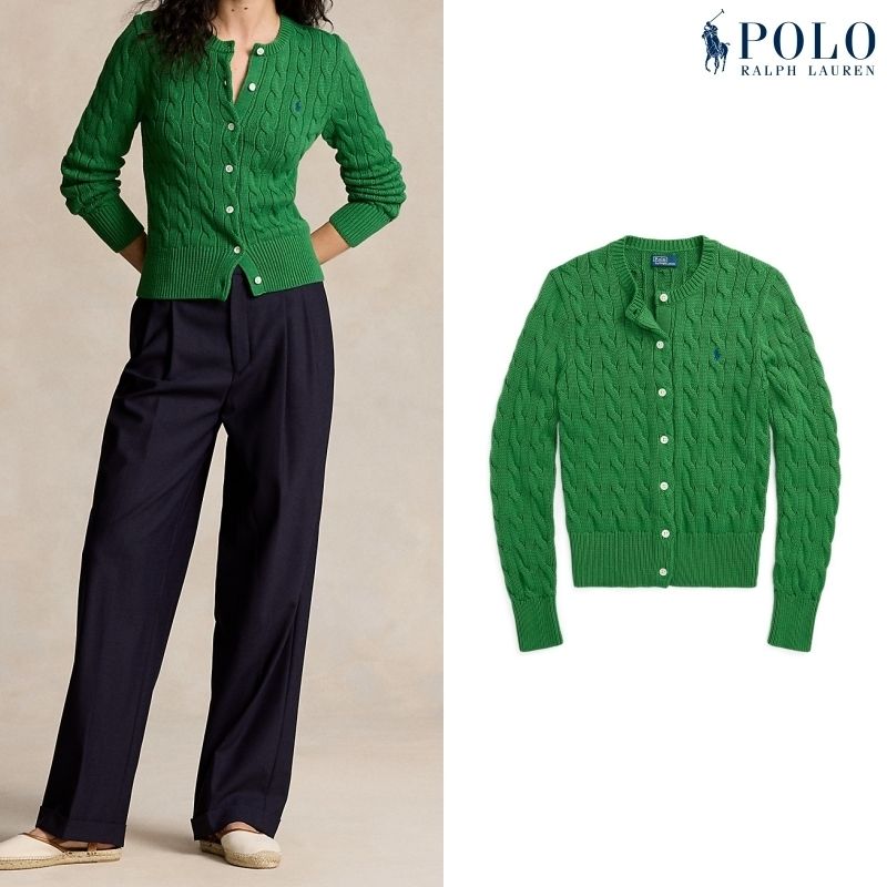 ラルフローレン ケーブルニット ペプラム カーディガン グリーン