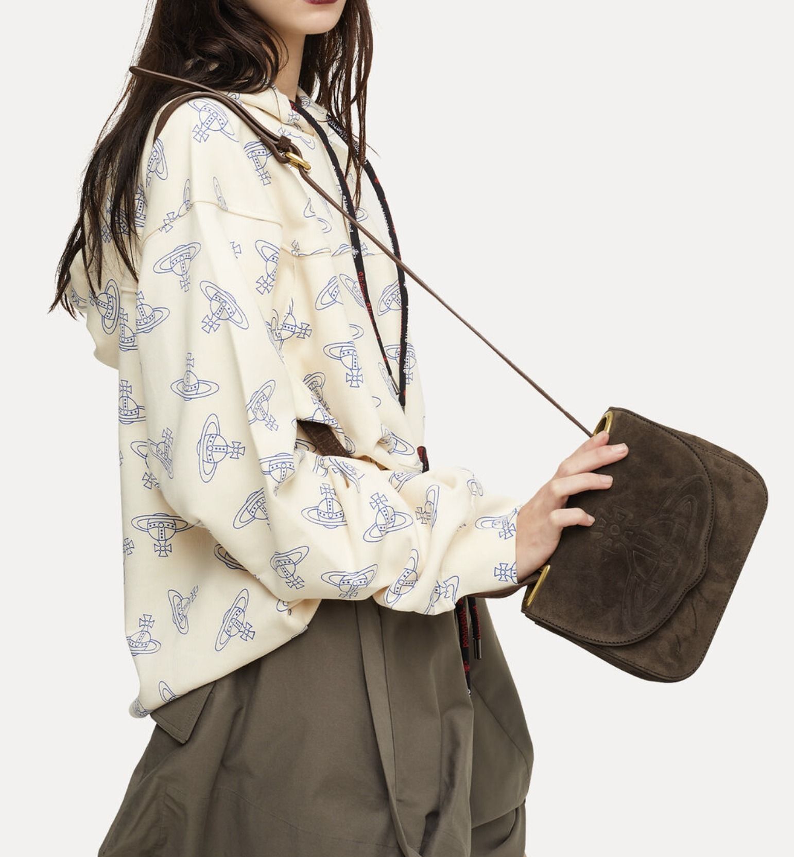 ☆vivienne westwood☆ロゴ レザー ショルダーバッグ スエード