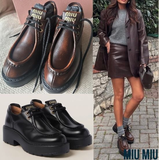 昨年も大人気☆24AW☆MIU MIU☆レースアップレザーシューズ (MiuMiu