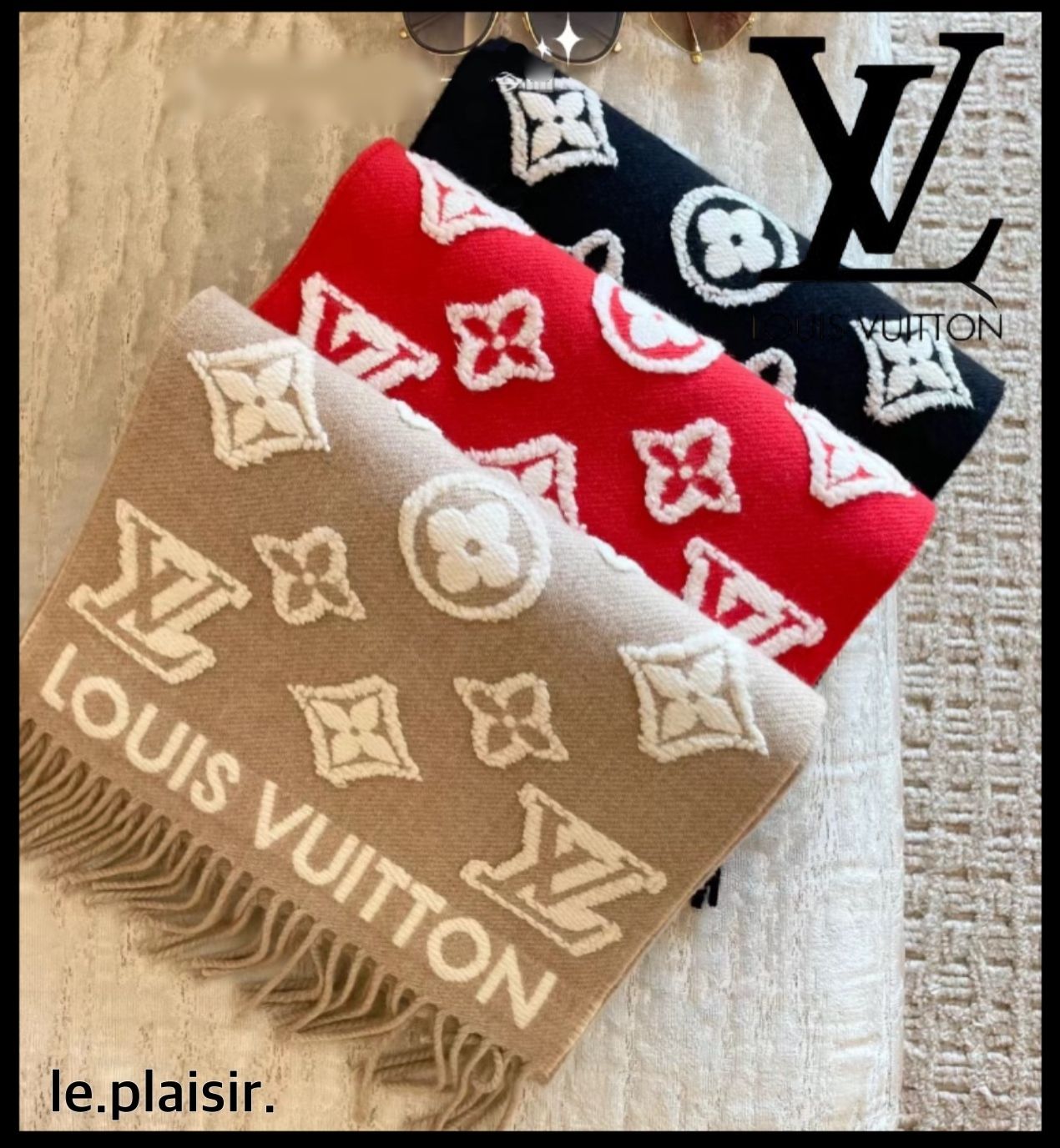 エレガントと可愛さも♪】ルイヴィトン☆マフラー・LV 3D (Louis