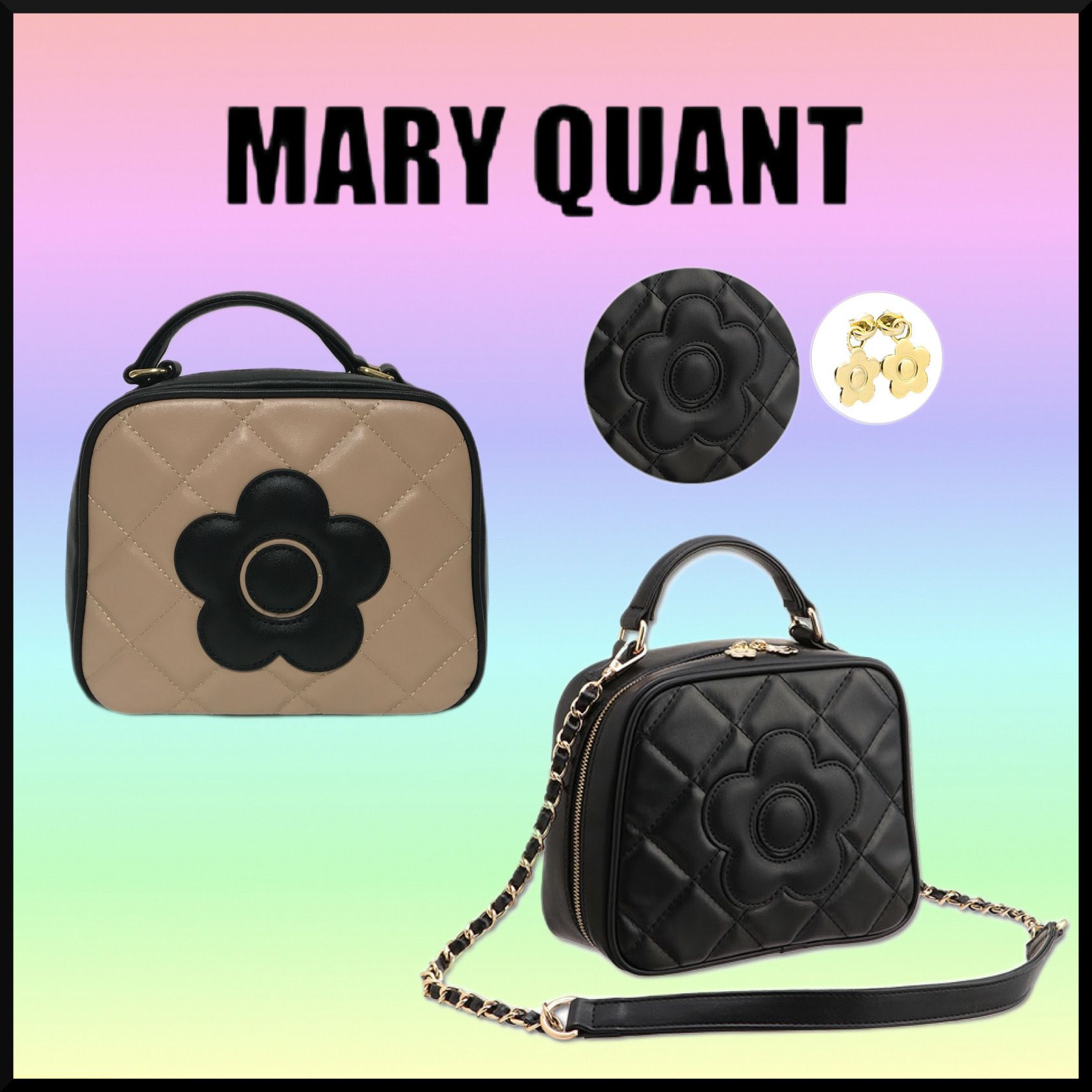 人気☆MARY QUANT スクエアキルトデイジーパッチ 2WAYショルダー (MARY