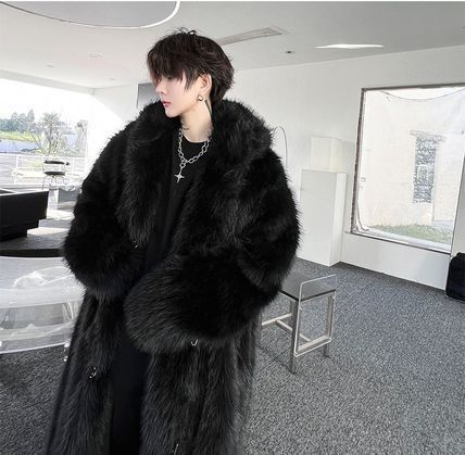 フェイクファー ロング コート メンズ ストリート アウター 韓国