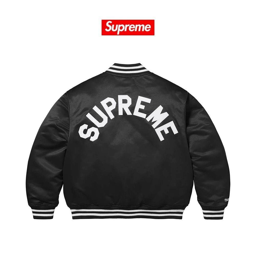 Supreme】 Mitchell & Ness Satin Varsity Jacket Black -24FW