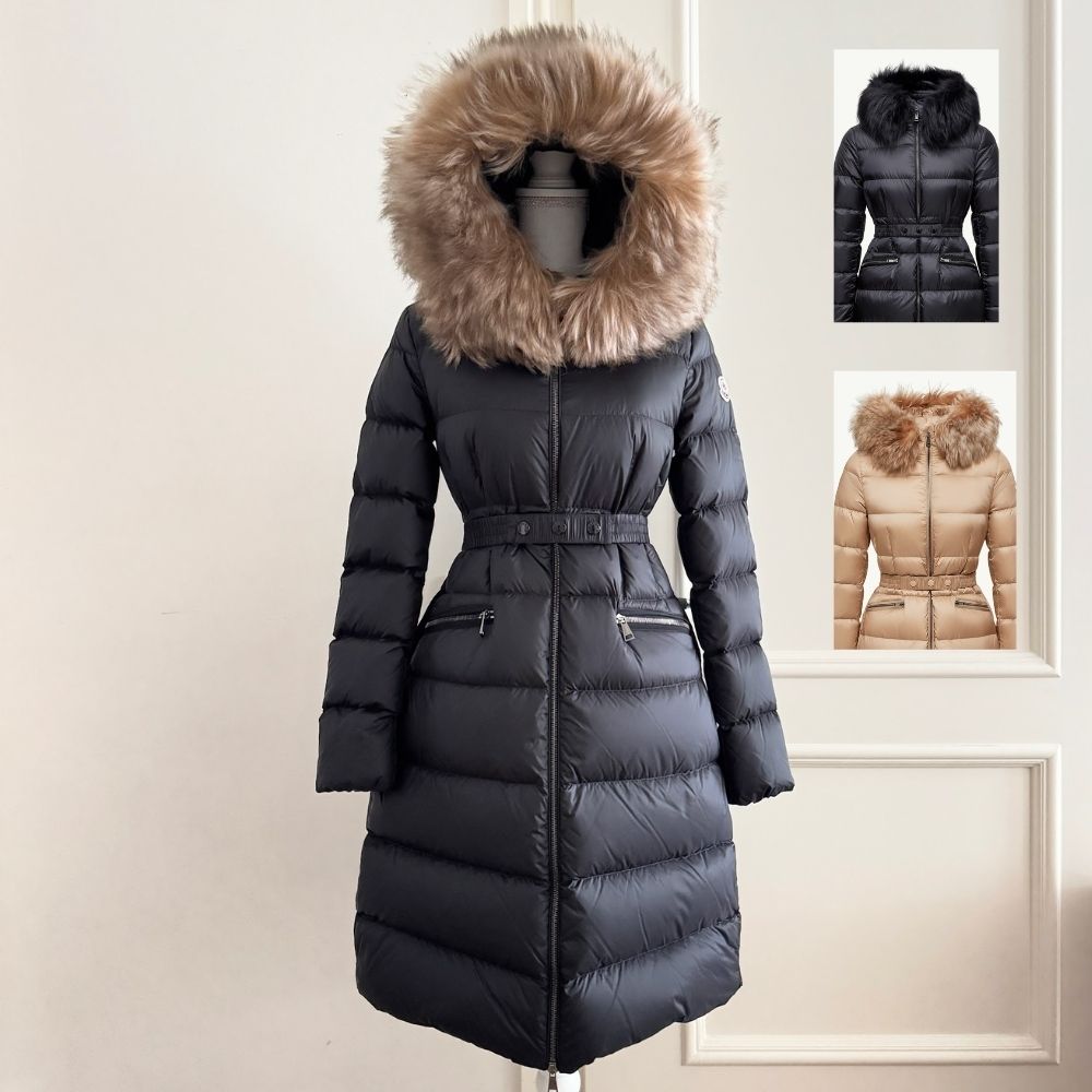 Moncler☆Boedic フード付きシアリング ロングダウンジャケット