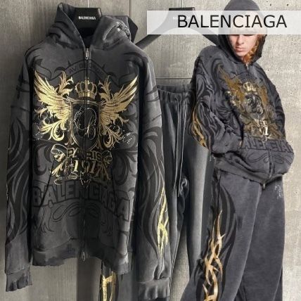 25SS】BALENCIAGA TACKY GOLD ジップ ロゴ コットン フーディ