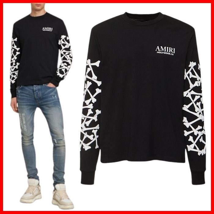 AMIRI ロゴ Bone スタックド コットン 長袖 Tシャツ ロンT (AMIRI/T