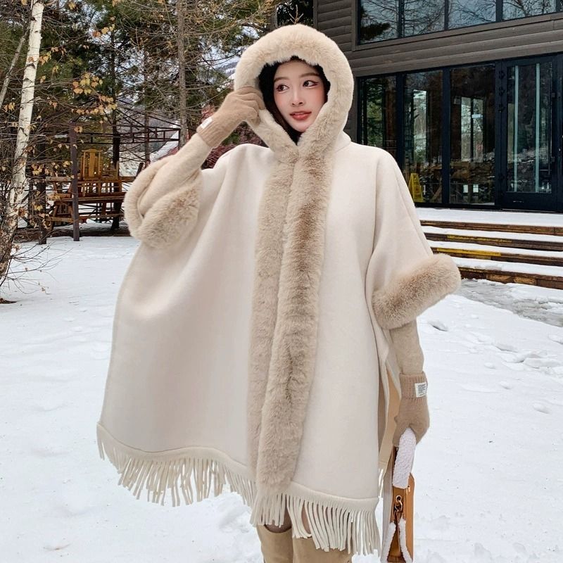 在庫処分 SALE ケープコート ポンチョ もこもこ フェイクファー