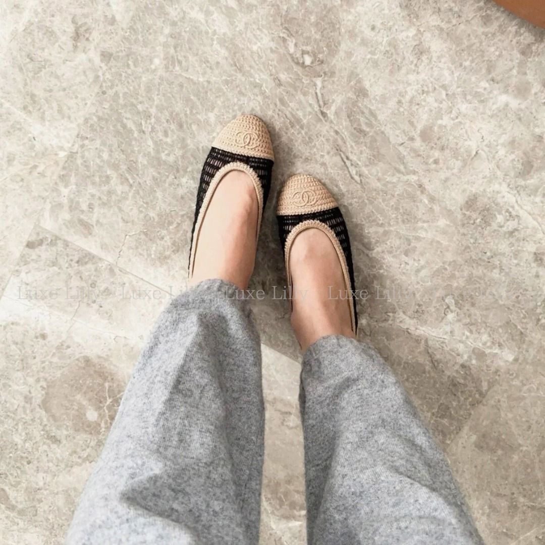 涼しげな足元◇旅行にも】CHANEL ラフィア バレリーナフラット (CHANEL