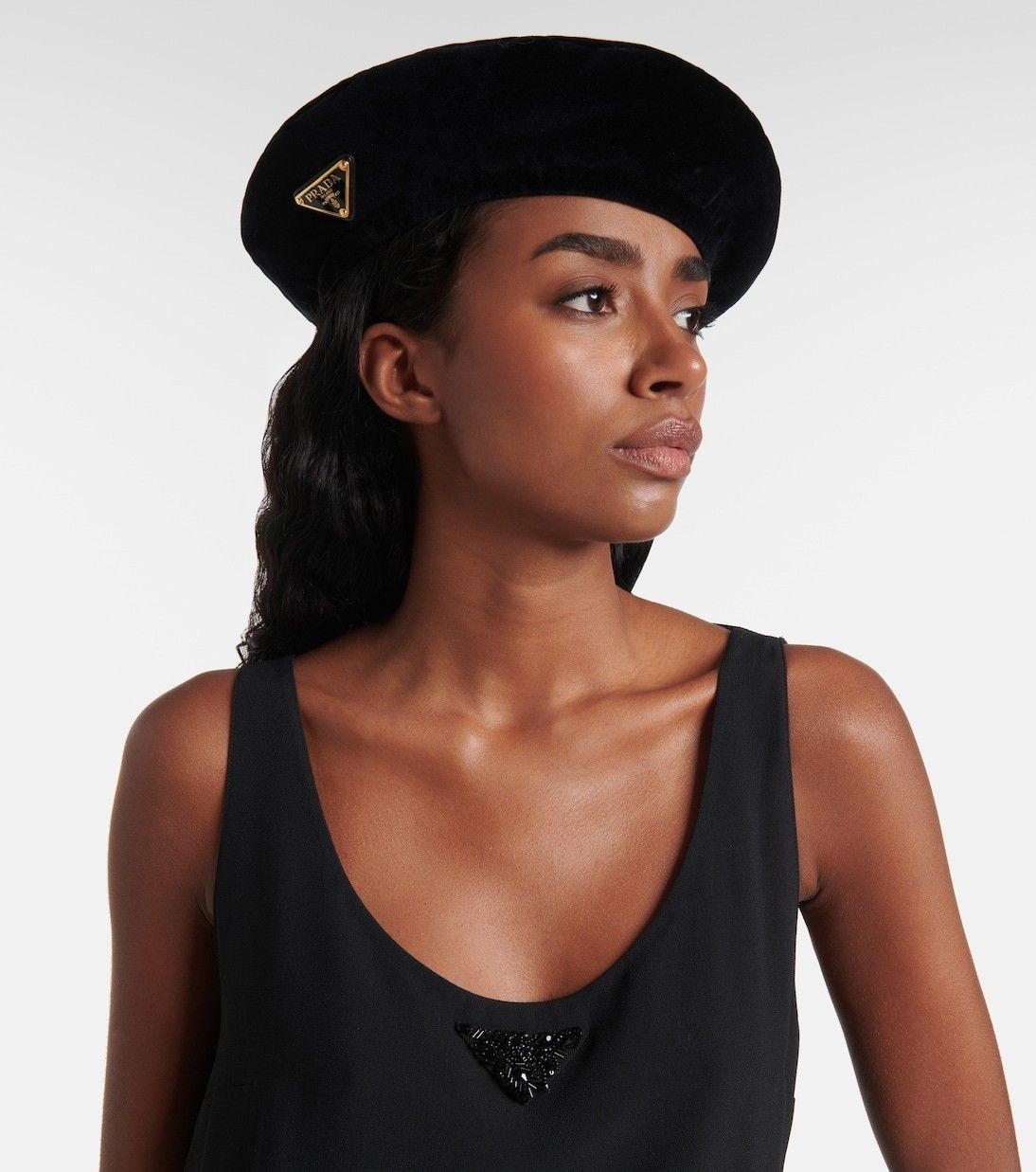 希少】 PRADA ロゴ コットン ベルベット ベレー帽 ブラック (PRADA