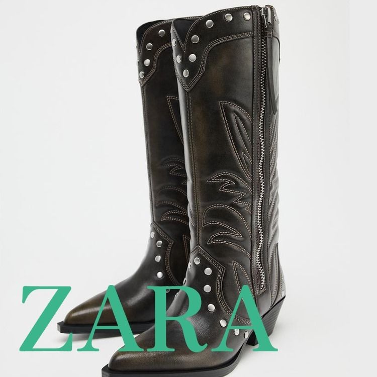 ZARA】カウボーイスタッズブーツ ブラウン | 3030/510/700 (ZARA