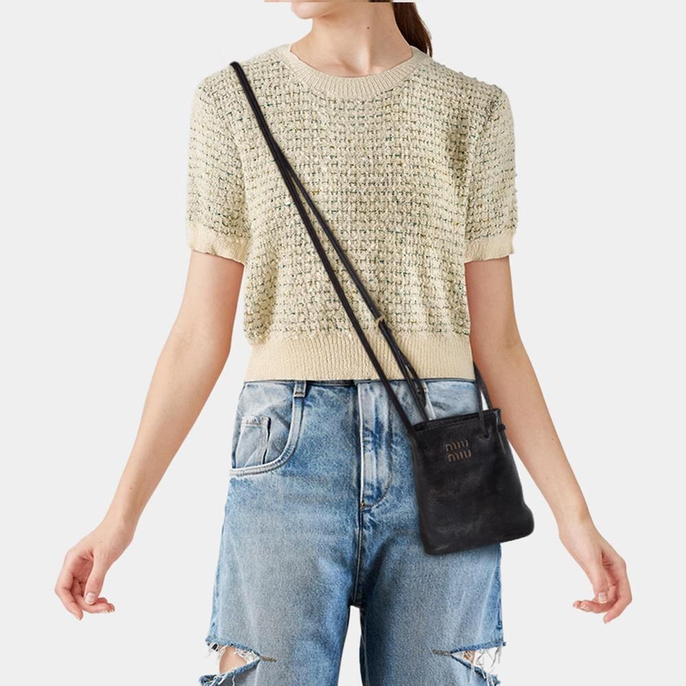 送料込】MIU MIU ナッパレザー ポーチ ダークブラウン (MiuMiu