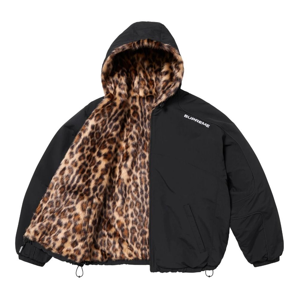 Supreme】Faux Fur Reversible Hooded Track Jacket Black (Supreme