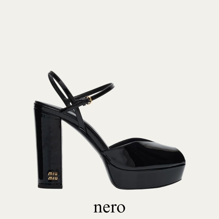 MIUMIU】パテントレザー ブロックヒール ☆ サンダル エナメル (MiuMiu