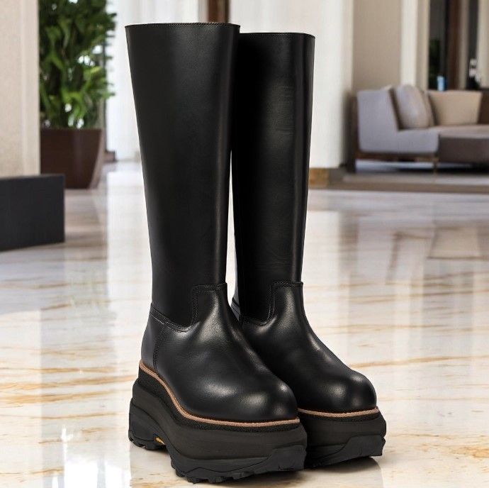 海外希少 【Sacai】ロングブーツ ブラック 厚底 (sacai/ロングブーツ