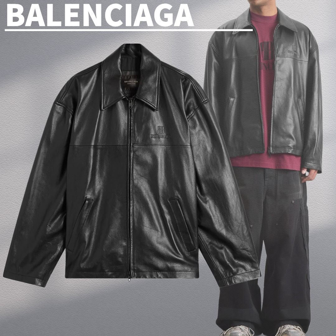 関税込【BALENCIAGA】Super Soft Leather Zip-Up Jacket Black