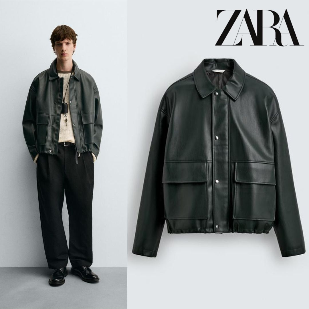 ZARA］ポケット付きフェイクレザージャケット (ZARA/レザージャケット
