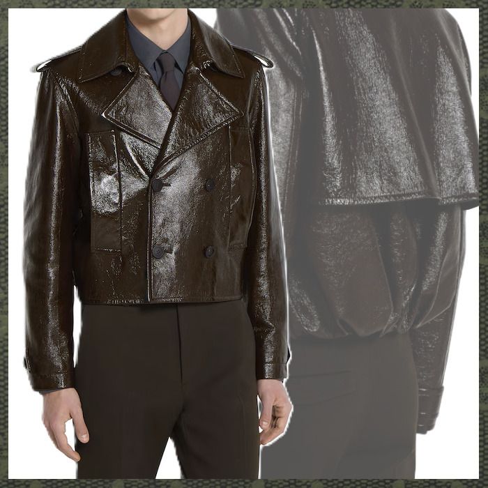 GUCCI《シャイニーレザー バイカージャケット》Dark brown 直営 (GUCCI