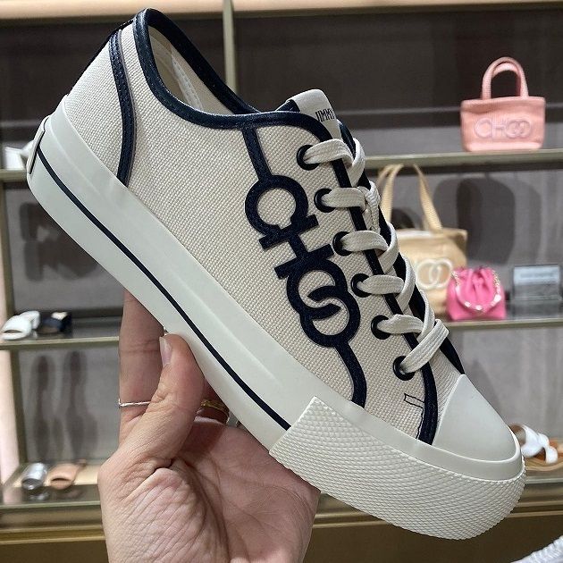 JIMMY CHOO FENIX LOS F CANVAS SNEAKERS / ECRU+BLACK (Jimmy Choo