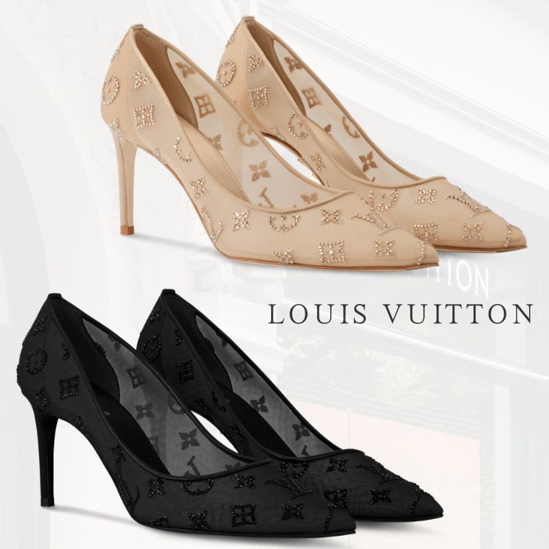 送料込*ルイヴィトン【ガラパンプス】メッシュモノグラム8.0cm (Louis