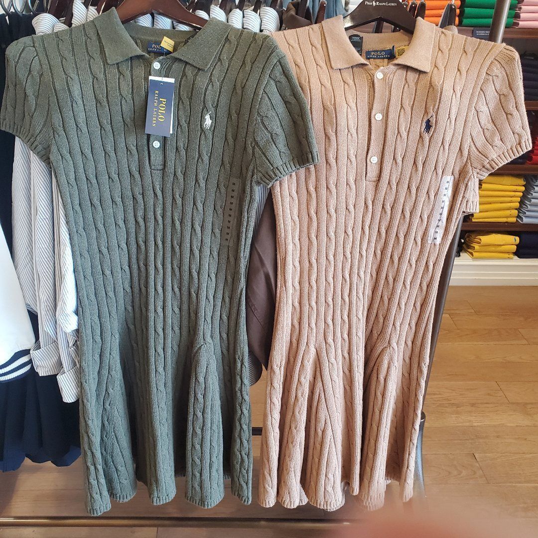 ポロ ラルフ ローレン ケーブルニットコットン半袖ワンピース (POLO