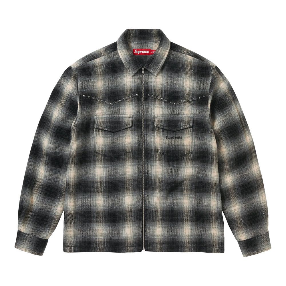 Supreme】Studded Shadow Plaid Zip Up Shirt☆Black☆25FW☆ (Supreme