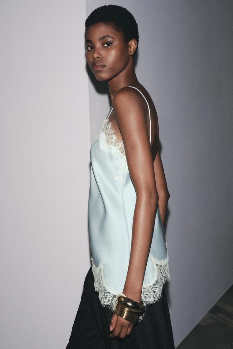 国内発送/関税込 ZARA レーストリムキャミソールトップス (ZARA