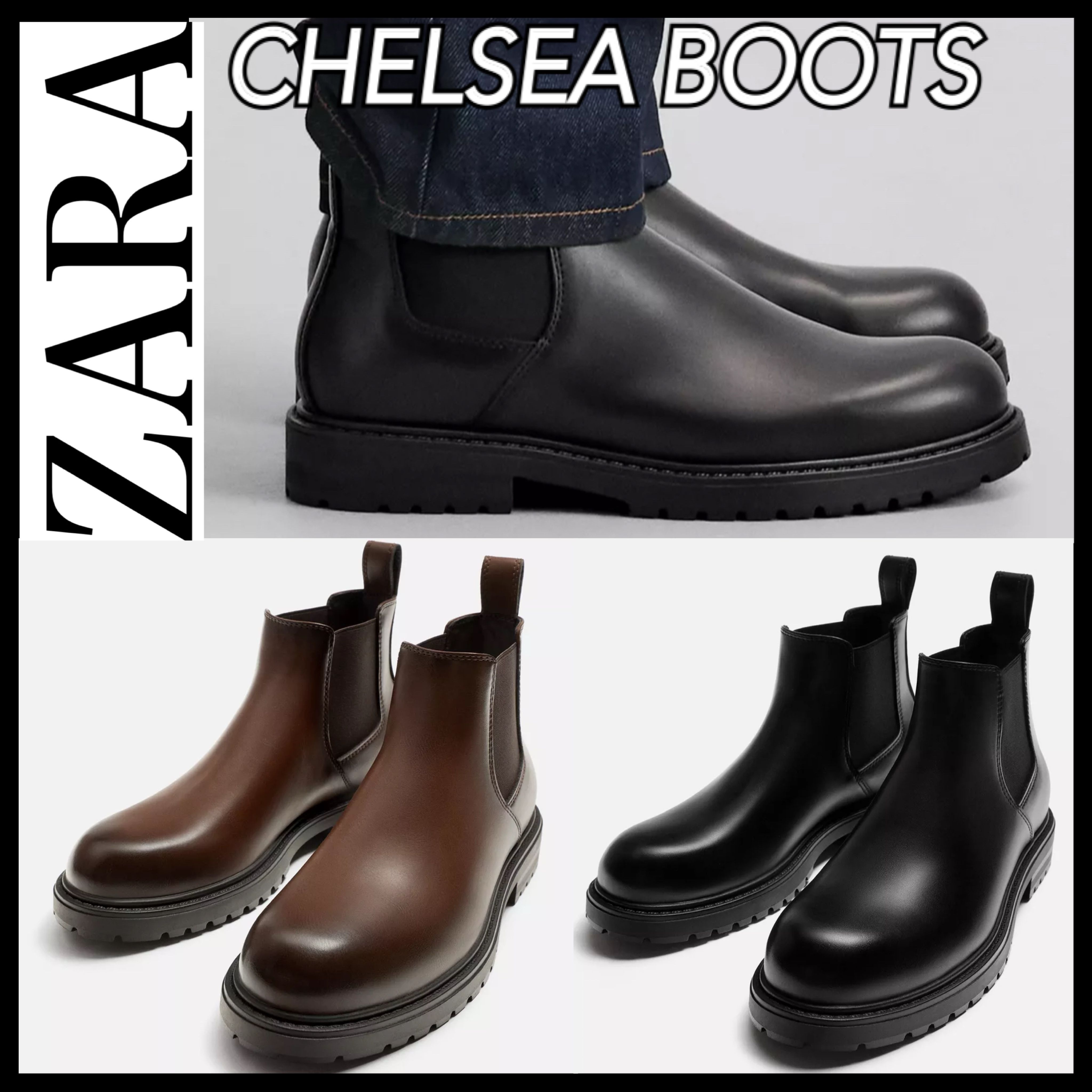 送関込☆ZARA/ザラ☆フェイクレザー チャンキーチェルシーブーツ (ZARA