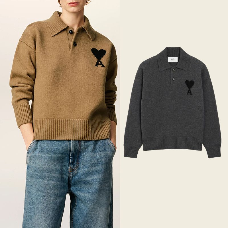 AMI PARIS ビッグハート メリノウールフェルトニット ポロ (AMI PARIS