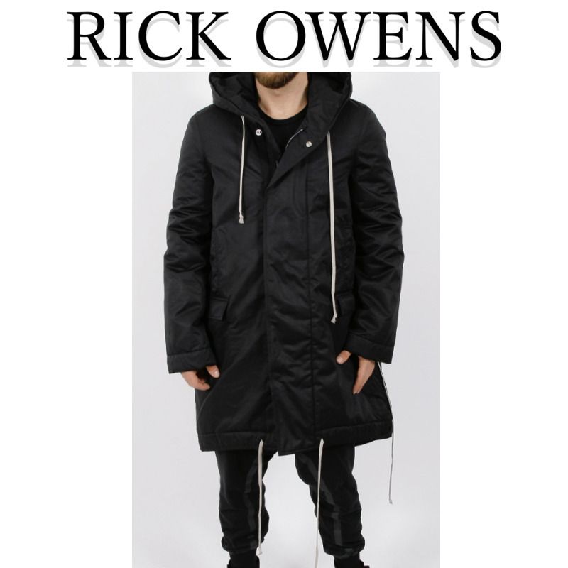 Rick Owens DRKSHDW / ブラック 中綿入 フィッシュテール コート (RICK