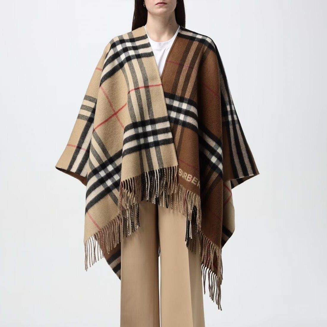 BURBERRY バーバリー チェック ウールカシミア ケープ (Burberry