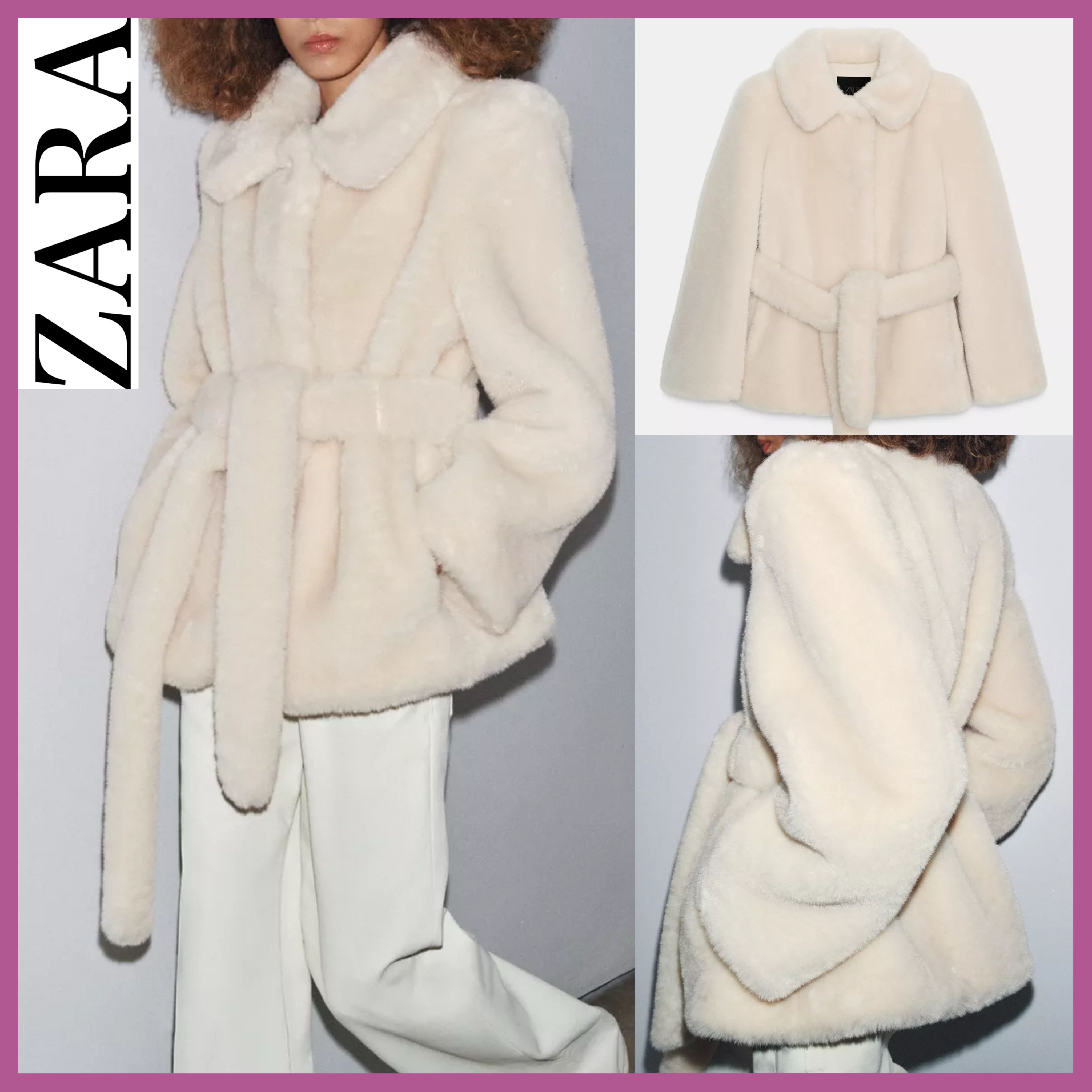 送関込み☆ZARA(ザラ)☆フェイクファー ベルトコート/ボアコート (ZARA