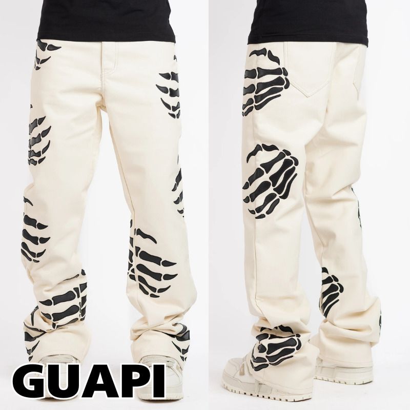 送関込/GUAPI/クリームヘルドラッガーレザーパンツ (GUAPI/デニム