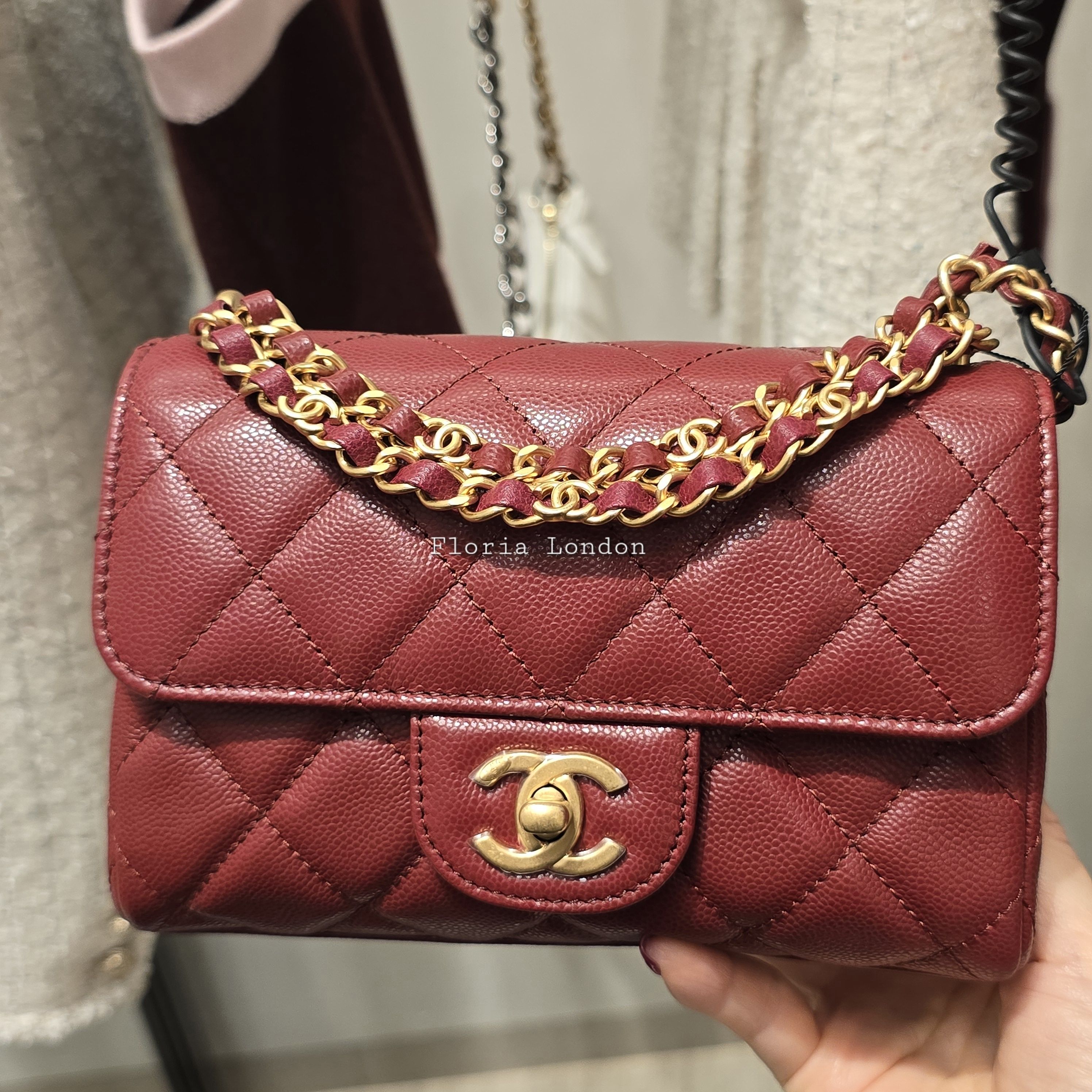 25K ダークレッド ココダブルチェーン【CHANEL】フラップバッグ