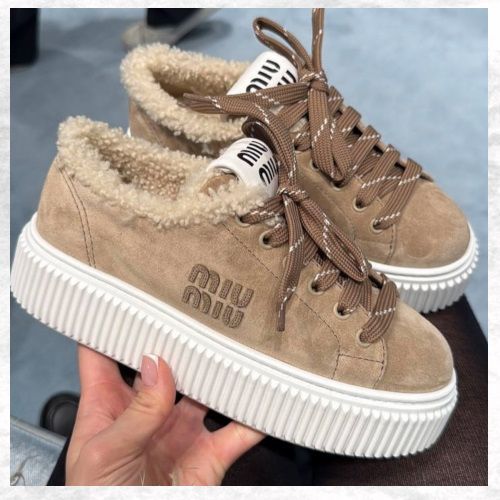 秋冬に♪】ミュウミュウ スエード シアリング 厚底 スニーカー (MiuMiu