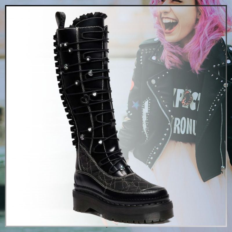 圧倒的な存在感【Dr. Martens】Xtrm Frill 膝上フリル厚底ブーツ (Dr