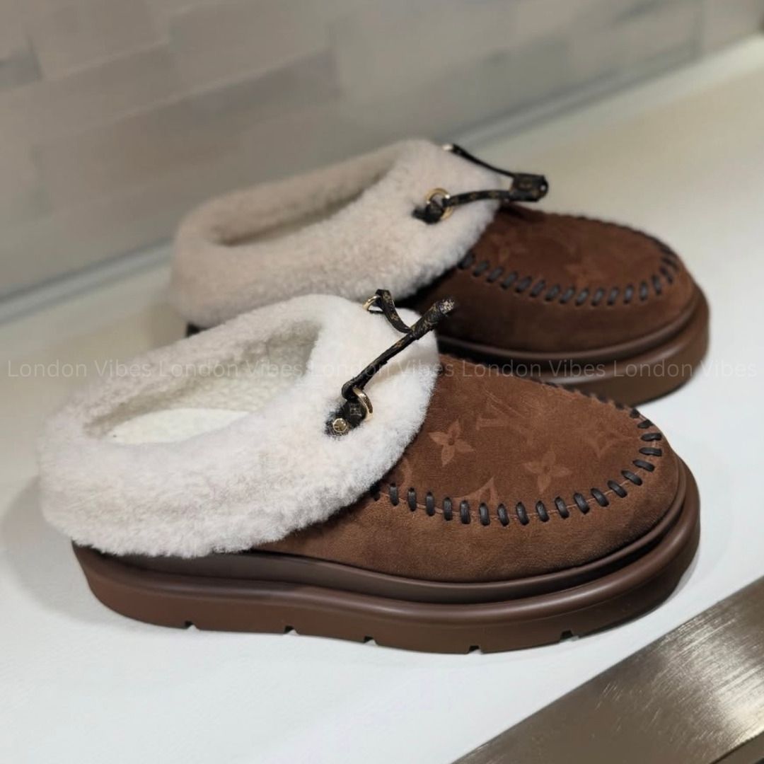 もこもこ暖か☆ Louis Vuitton コルティナ ミュール マロン (Louis