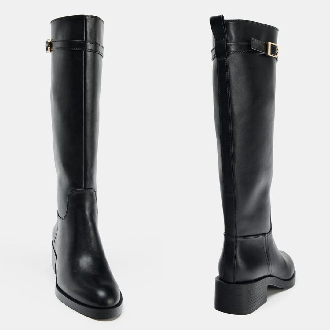 ZARA｜ロングブーツ ブラック 乗馬風デザイン バックル付き (ZARA