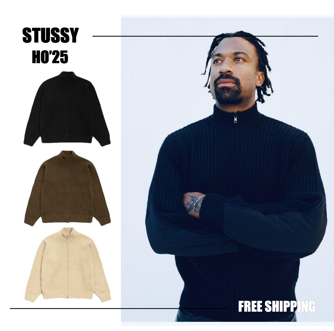 STUSSY HO'25】Stussy Lambs Wool Zip Sweater ジップセーター (STUSSY