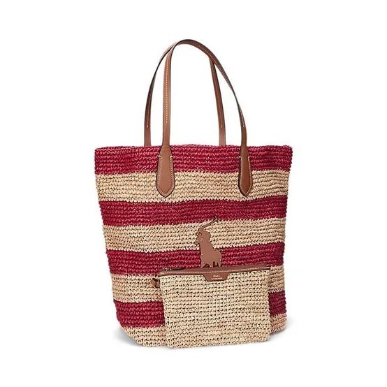 Ralph Lauren] ラフィア ストライプ ビッグポニー トート (POLO RALPH