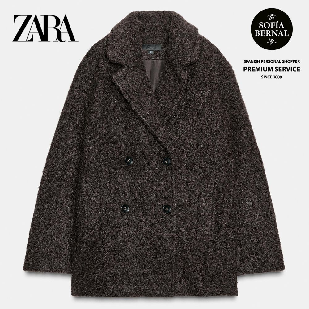 最安値 ZARA ブークレダブルブレストミディ丈コート XS エクリュ 完売