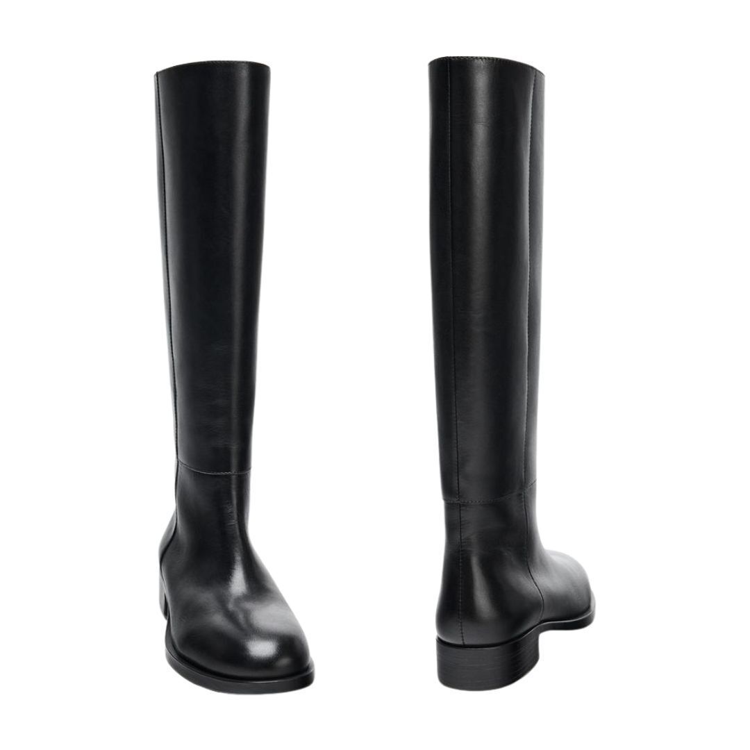 ZARA】フラットリアルレザーブーツ (ZARA/ロングブーツ) 125668435