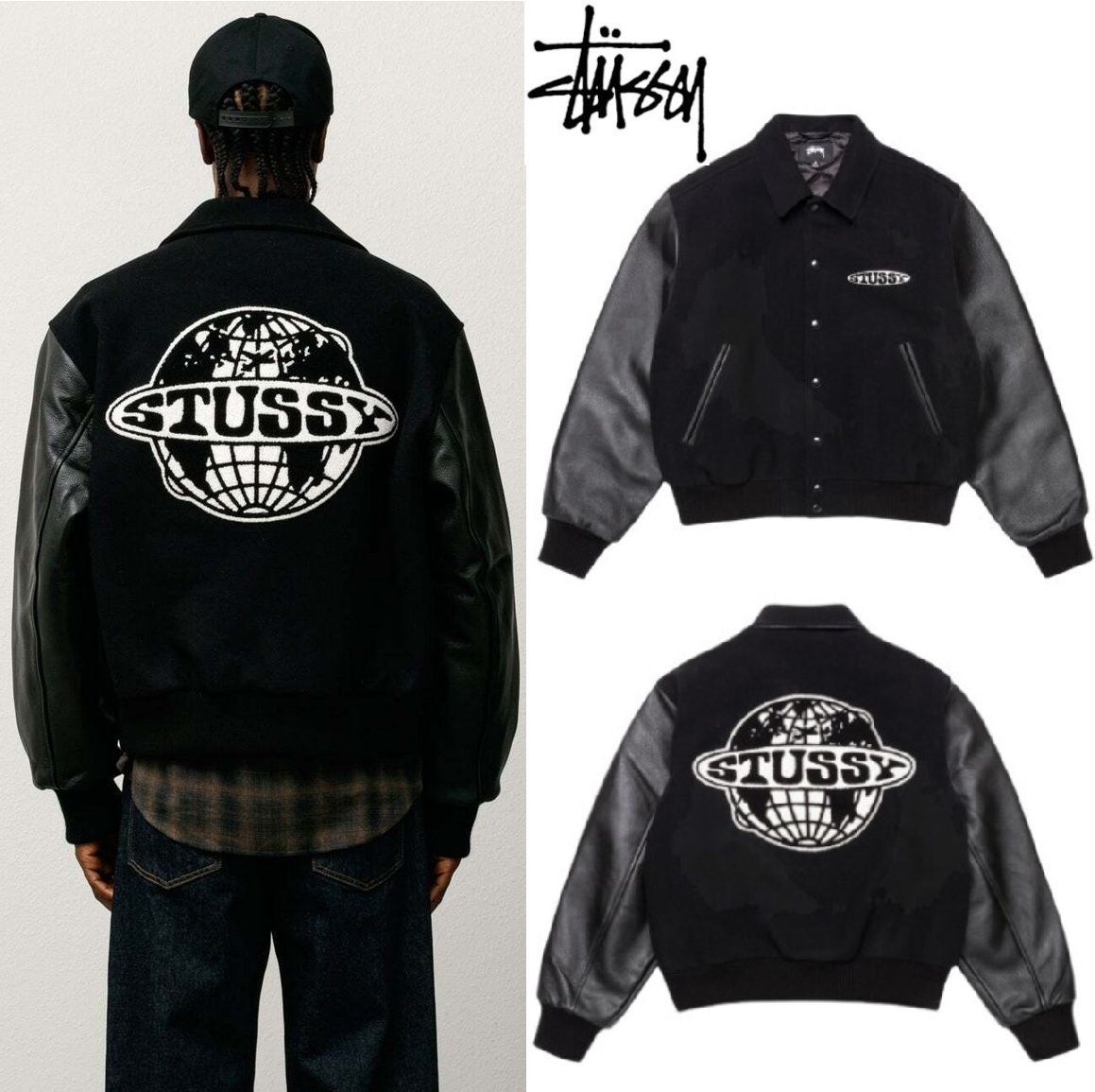 STUSSY】Globe Varsity Jacket Black (STUSSY/レザージャケット