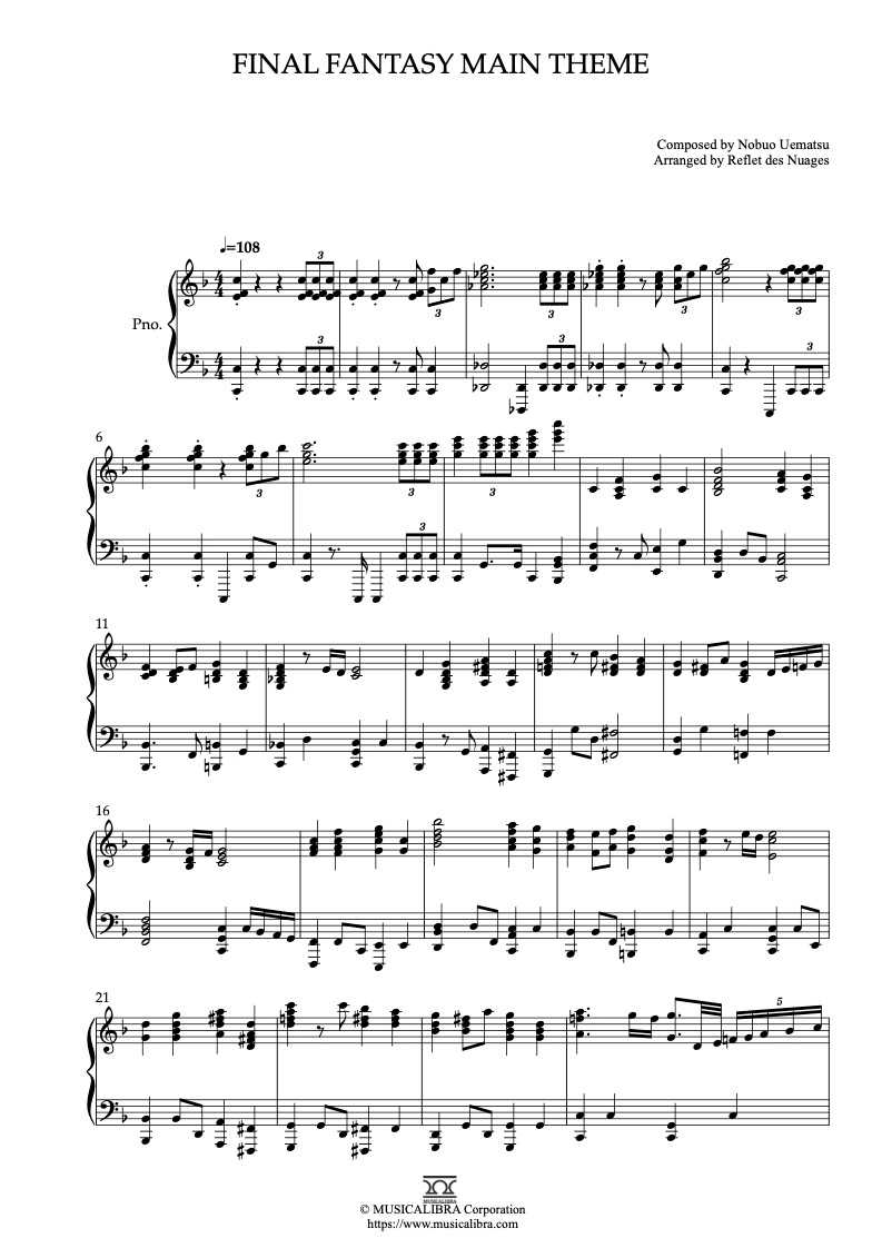 PIANO SOLO 楽譜] ファイナルファンタジー(Final Fantasy) Main Theme
